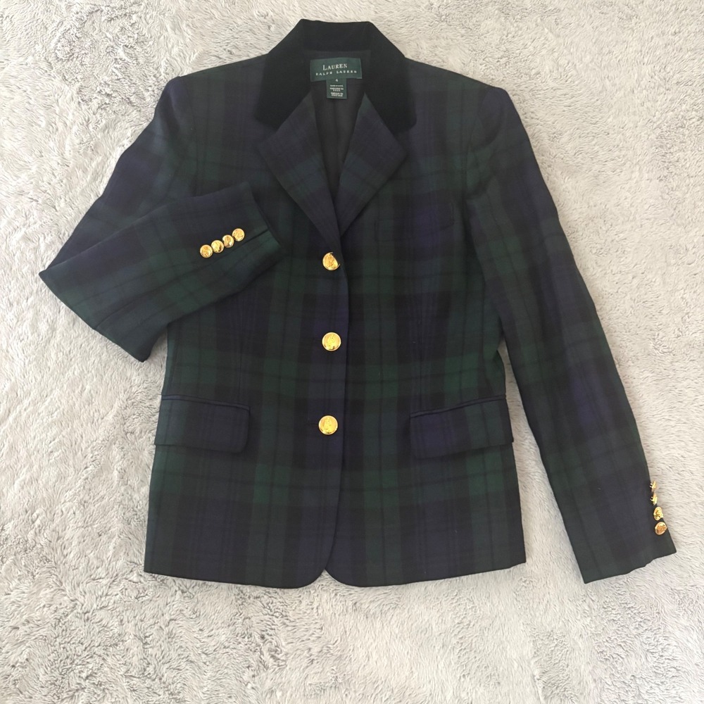 Ralph Lauren Black Watch Tartan Plaid Wool Blazer Velvet Gold 4
Holiday READ